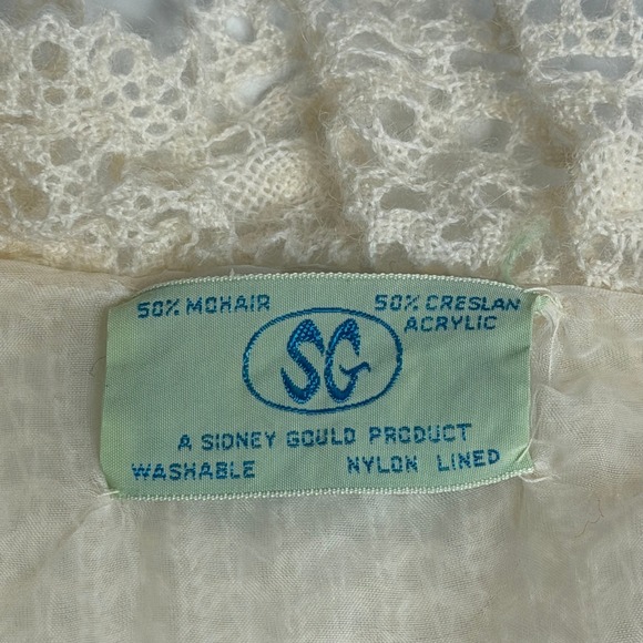 Sidney Gould Vintage 1960s Cream Mohair Knit Lace Ruffle Cardigan Sweater Womens - Picture 7 of 10